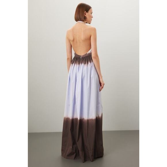 A. L. C. Multicolored Cotton Tan White Halter Neck Maxi Dress Size 6 - Picture 3 of 16